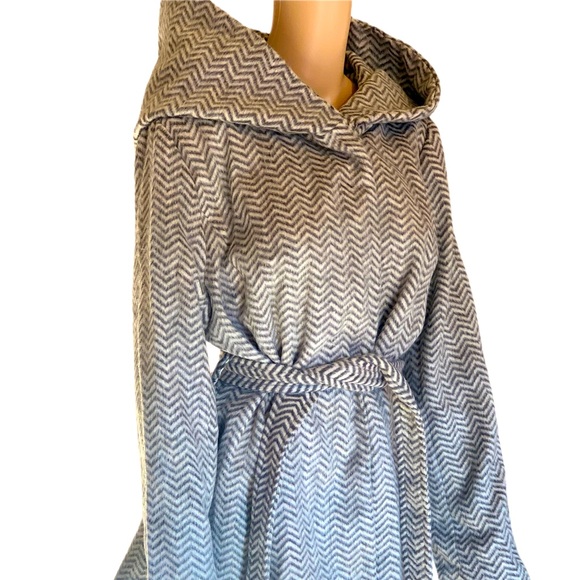 Grey Chevron Coffeeshop Belted Womens Wrap Coat XL - Picture 3 of 9